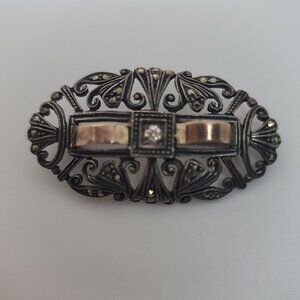 Antique Victorian Sterling, Marcasite & Synthetic Diamond Brooch